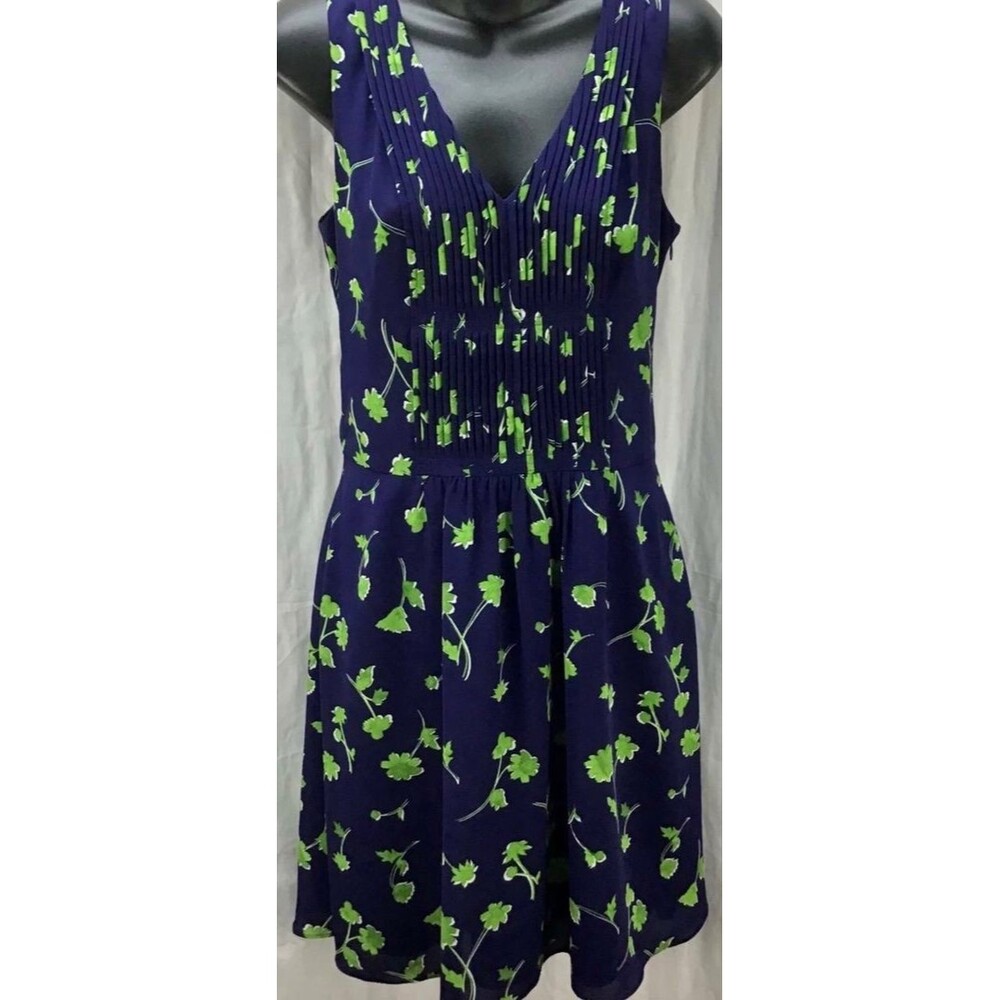 Banana Republic size 8 blue green navy pleated dress floral